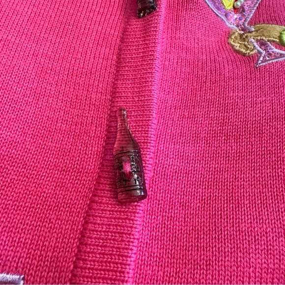 CHRISTINA ROTELLI Vintage Pink Cardigan Sweater Monkeys Martinis Size L - Picture 7 of 16